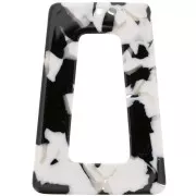 Pendentif trapèze évidé en acétate 50x35 mm - Ecaille tortue - Noir - Blanc x1