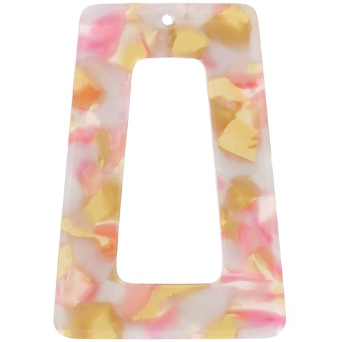 Pendentif trapèze évidé 50x35 mm en acétate - Ecaille tortue - Rose nacré - Miel