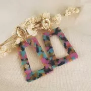 Pendentif trapèze évidé en acétate 50x35 mm - Ecaille tortue - Blanc nacré x1