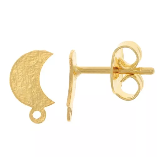 Clous d'oreilles lune 9x6 mm avec anneau fermé - Doré à l'or fin x2