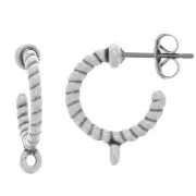 Créoles ouvertes corde torsadée avec anneau 14 mm - Placage Argent fin vieilli x2