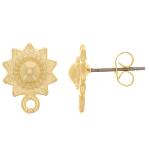Clous d'oreilles soleil ethnique 10 mm avec anneau - Doré à l'or fin x2