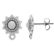 Clous d'oreilles soleil ethnique 10 mm avec anneau - Placage Argent fin vieilli x2