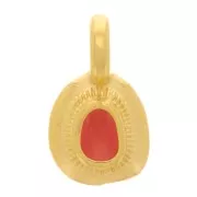 Breloque irrégulière ethnique 11x6 mm avec résine époxy - Doré à l'or fin - Orange x1