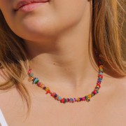 Breloque irrégulière ethnique 11x6 mm avec résine époxy - Doré à l'or fin - Orange x1