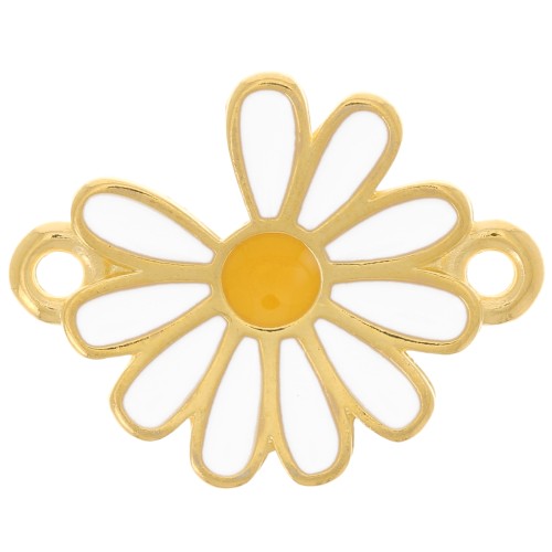 Intercalaire marguerite 15 mm avec résine époxy - Doré à l'or fin - Blanc x1