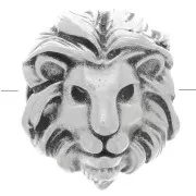 Perle tête de lion 14x12 mm - gros trou - Placage Argent fin vieilli x1