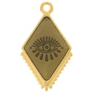 Pendentif losange 24x14 mm avec résine époxy - motif oeil - Doré à l'or fin - Gris|raw }}