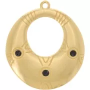 Pendentif ovale ethnique 31x28 mm avec résine époxy - Doré à l'or fin - Noir x1