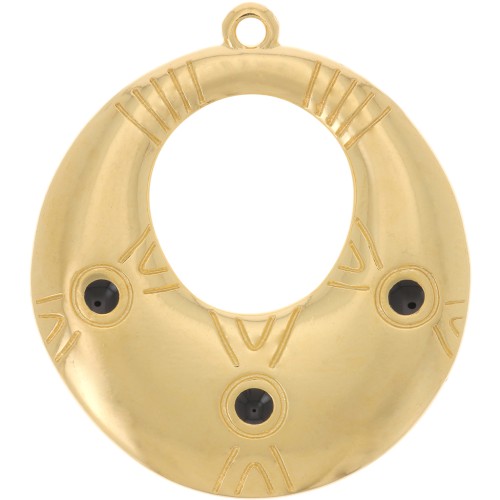 Pendentif ovale ethnique 31x28 mm avec résine époxy - Doré à l'or fin - Noir x1