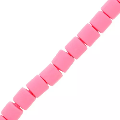 Perles tube style Heishi en pâte polymère 6x6.2 mm - Rose x39cm
