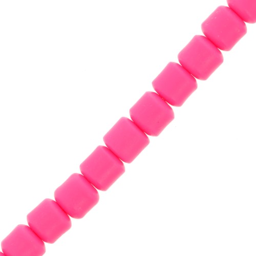 Perles tube style Heishi en pâte polymère 6x6.2 mm - Rose fluo x39cm