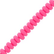 Perles Heishi rondelles  en pâte polymère 7x3 mm - Rose fluo x39cm