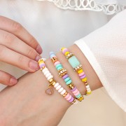 Perles rondelles Heishi en pâte polymère 7x3 mm - Multicolore pastel x39cm