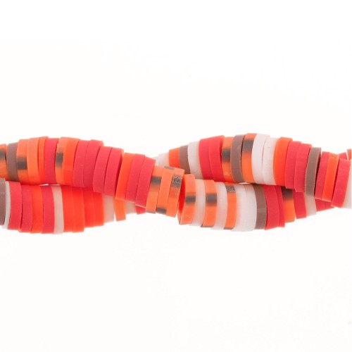 Perles Heishi rondelles  bicolore en pâte polymère 6x1mm - Multicolore x39cm