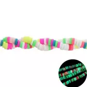 Perles rondelles Heishi en pâte polymère 4x1mm - Multi Fluo phosphorescent x39cm