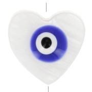 Perle coeur en nacre 12x13 mm motif oeil - Naturel - Bleu foncé x1