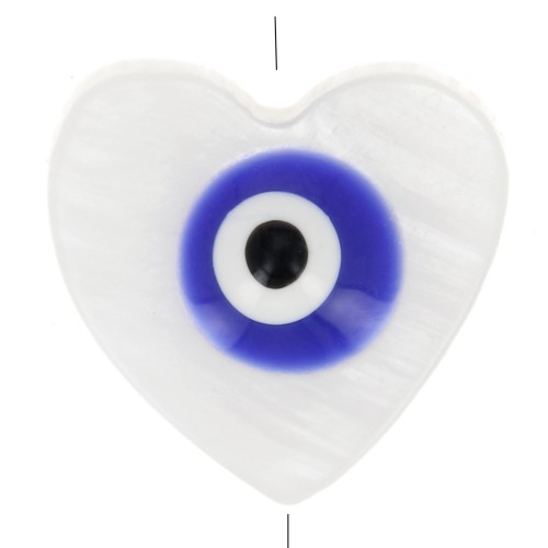 Perle coeur en nacre 12x13 mm motif oeil - Naturel - Bleu foncé x1