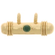 Pendentif tube ethnique 9x19.5 mm avec cabochon en verre - Doré - Vert x1|raw }}