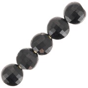Perles plates facettées - palets 4 mm en pierre gemme - Onyx noir x10