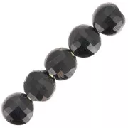Perles plates facettées - palets 4 mm en pierre gemme - Onyx noir x10
