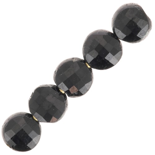Perles plates facettées - palets 4 mm en pierre gemme - Onyx noir x10