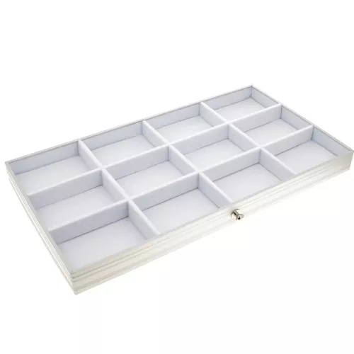 Plateau de 12 compartiments pour valise de transport bijoux - Blanc x1