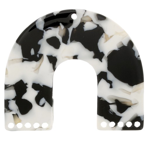 Pendentif forme U en acétate multi trous 35x40.5 mm Ecaille de tortue Noir x1