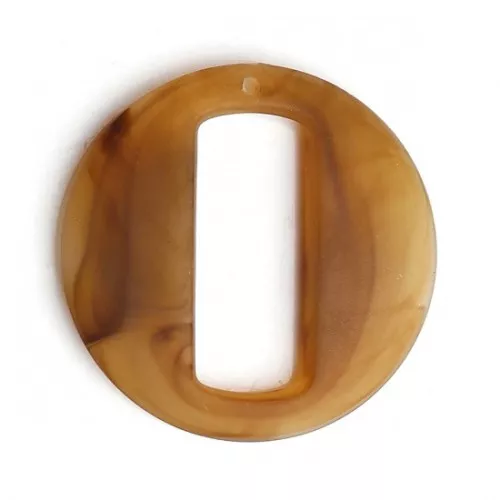 Pendentif rond évidé en résine effet mat 39 mm - Marbré marron x1