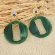 Pendentif rond évidé en résine effet mat 39 mm - Marbré vert clair x1