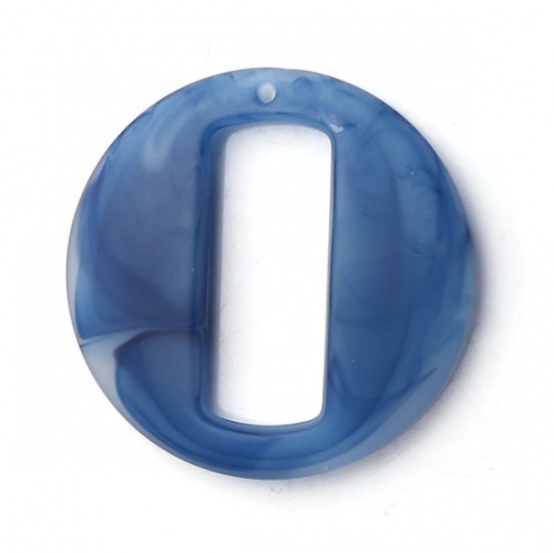 Pendentif rond évidé en résine effet mat 39 mm - Marbré bleu foncé x1