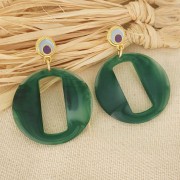 Pendentif rond évidé en résine effet mat 39 mm - Marbré vert foncé x1