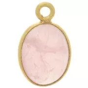 Breloque ovale pierre gemme 14x9 mm Argent 925 Doré à l'or fin - Quartz rose x1
