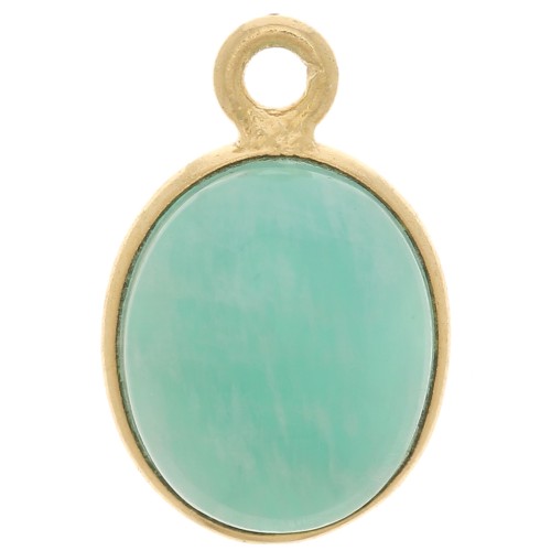 Breloque ovale pierre gemme 14x9 mm Argent 925 Doré à l'or fin - Amazonite x1