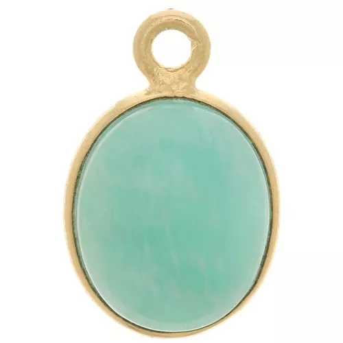 Breloque ovale pierre gemme 14x9 mm Argent 925 Doré à l'or fin - Amazonite x1
