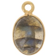 Breloque ovale pierre gemme 14x9 mm Argent 925 Doré à l'or fin - Labradorite x1
