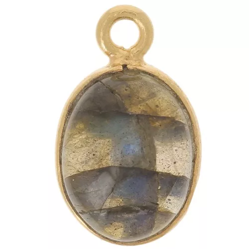 Breloque ovale pierre gemme 14x9 mm Argent 925 Doré à l'or fin - Labradorite x1