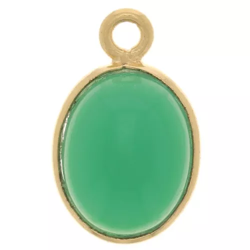 Breloque ovale pierre gemme teintée 14x9mm Argent 925 Doré à l'or fin - Onyx vert