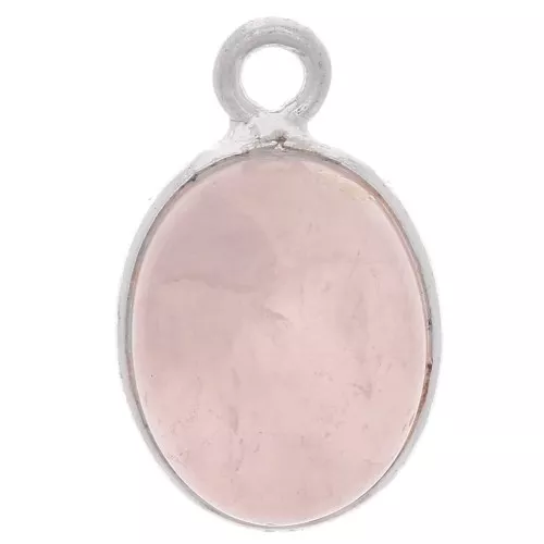 Breloque ovale pierre gemme 14x9 mm - Argent 925 - Quartz rose x1