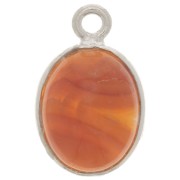 Breloque ovale pierre gemme 14x9 mm - Argent 925 - Cornaline x1