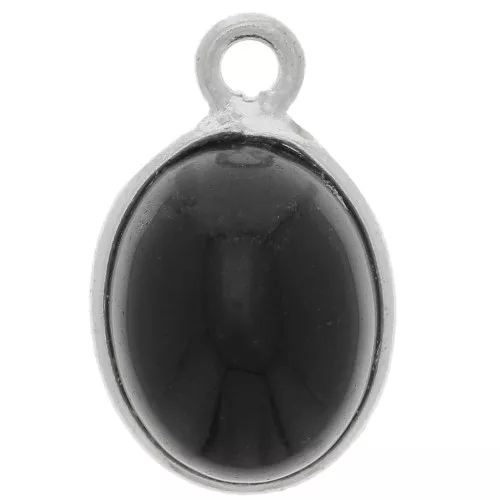 Breloque ovale pierre gemme 14x9 mm - Argent 925 - Onyx noir x1