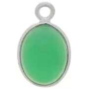 Breloque ovale pierre gemme teintée 14x9 mm - Argent 925 - Onyx vert x1