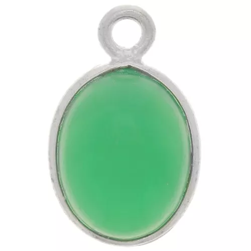 Breloque ovale pierre gemme teintée 14x9 mm - Argent 925 - Onyx vert x1