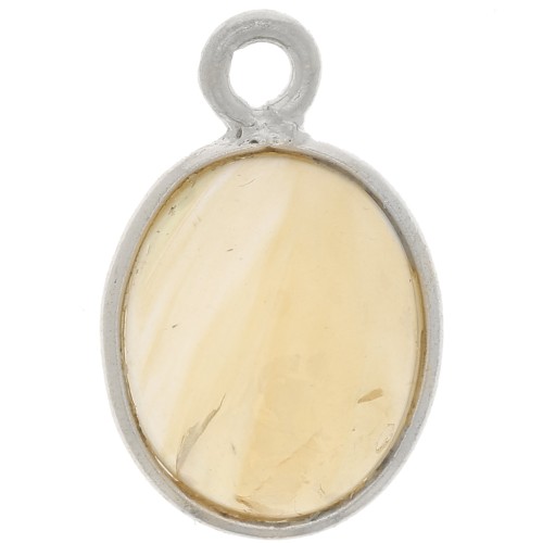 Breloque ovale pierre gemme teintée 14x9 mm - Argent 925 - Citrine x1
