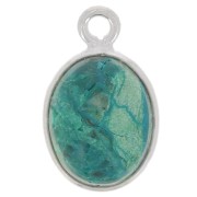 Breloque ovale pierre gemme 14x9 mm - Argent 925 - Chrysocolle x1|raw }}