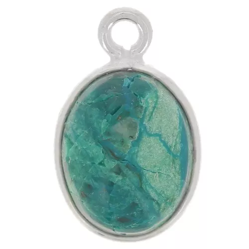 Breloque ovale pierre gemme 14x9 mm - Argent 925 - Chrysocolle x1