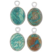 Breloque ovale pierre gemme 14x9 mm - Argent 925 - Chrysocolle x1