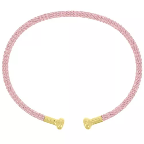Bracelet jonc cordon torsadé avec embout dévissable - Rose clair - Doré à l'or fin