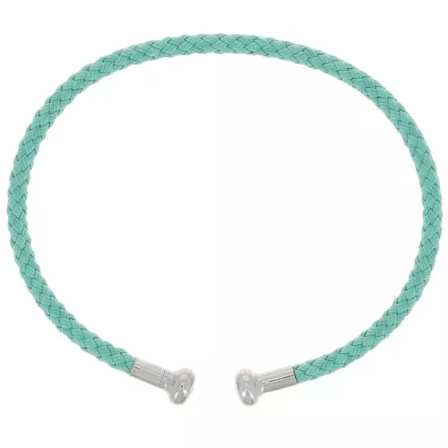 Bracelet jonc cordon torsadé avec embout dévissable - Vert d'eau - Rhodié