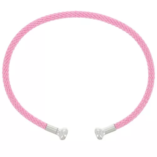 Bracelet jonc cordon torsadé avec embout dévissable - Rose - Rhodié